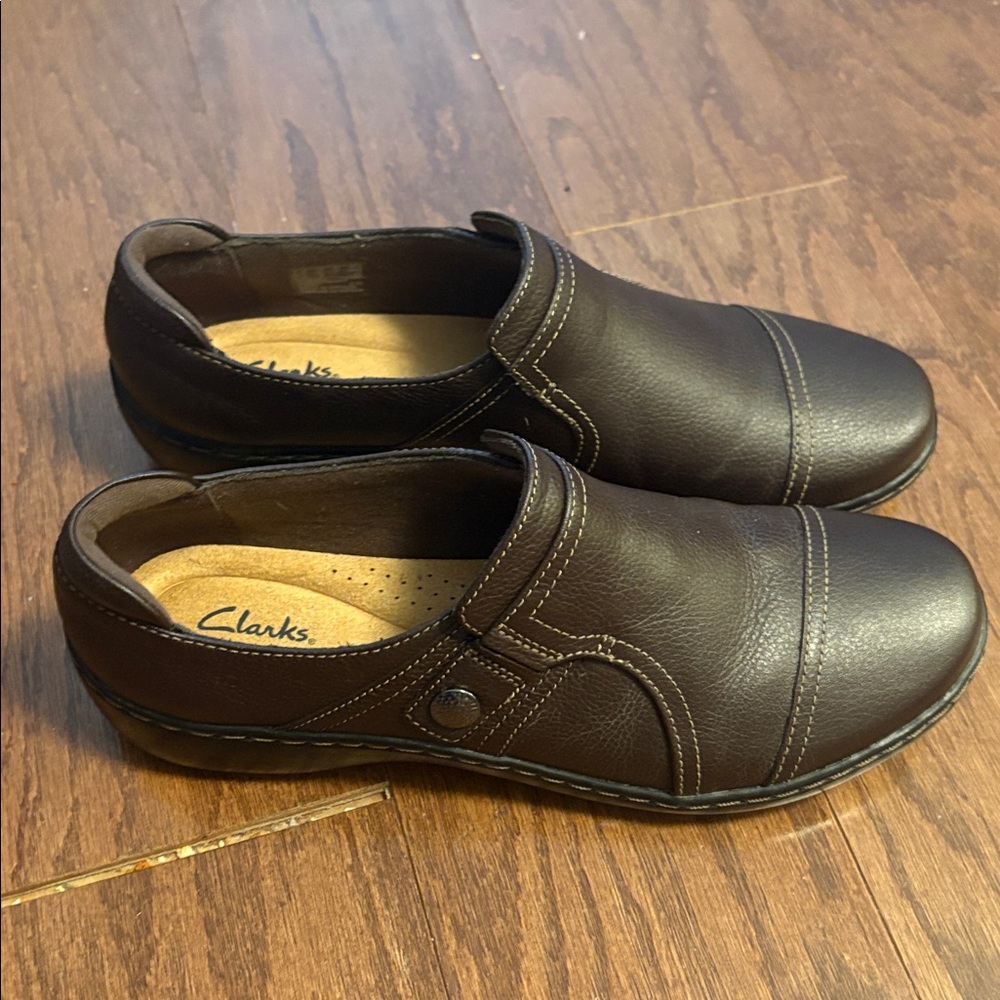 Clarks Brown Leather Women's Shoes - Picture 3 of 8